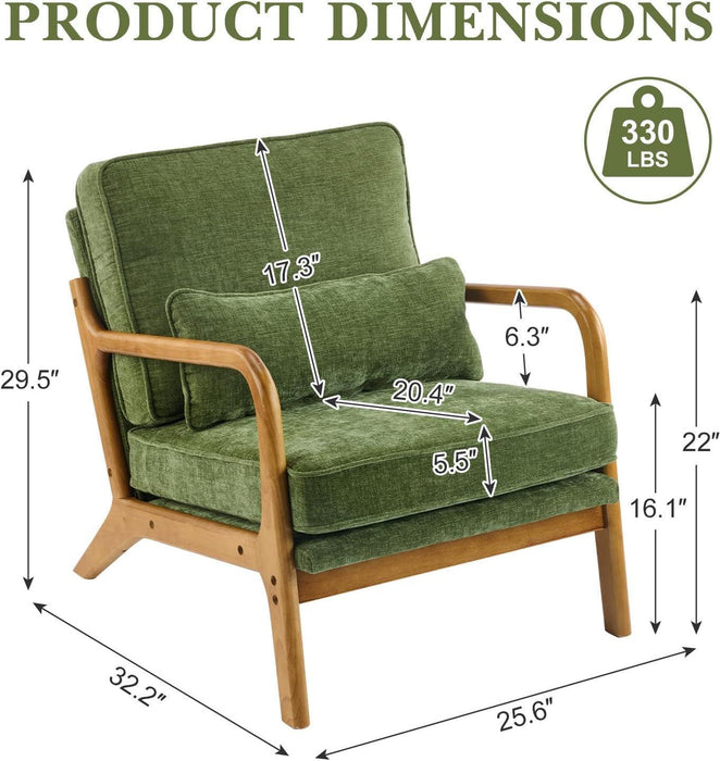Olive Green Mid Century Chenille Upholstered Armchair