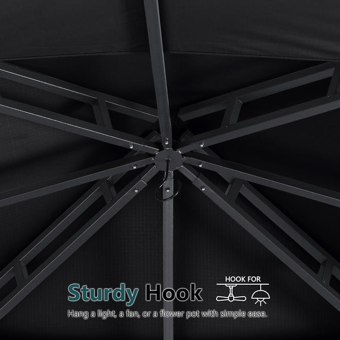 Outdoor Garden Gazebo for Patios with Stable Steel Frame and Netting Walls (10X12,Black)