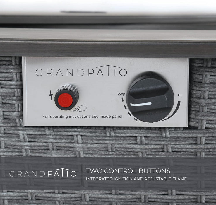 5 Pieces Wicker Outdoor Furniture Set,Patio Furniture Set with CSA Certification Fire Pit Table,Modular Sectional Sofa Sets with Olefin Cushions, 50,000 BTU Heat Output (Light Gray)