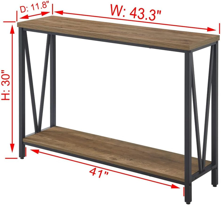 Rustic Sofa Console Table, 2-Tier Industrial Entryway Hallway Table for Living Room, Oak