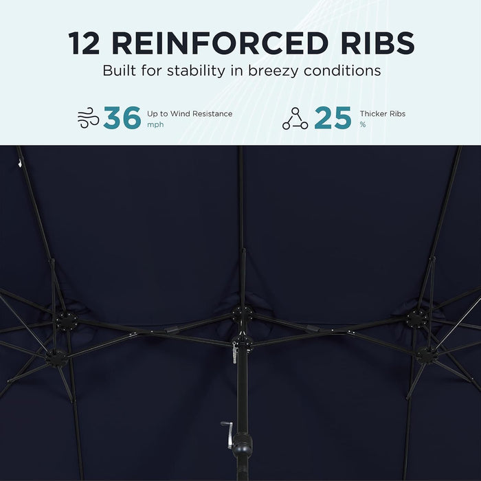 15FT Extra Large Patio Umbrella with Base Included, Heavy Duty Rectangle Outdoor Double-Sided Market Umbrella with 12 Strong Ribs for Patio, Garden, Lawn, Deck & Pool