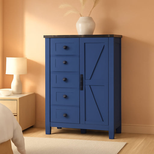 Farmhouse Tall Dresser Chest of Drawer for Bedroom, 5 Drawer Storage Cabinet with Barn Door, 48 Inch Tall Wood Dresser, Adjustable Shelves, Rustic, for Living Room, Entryway, Hallway