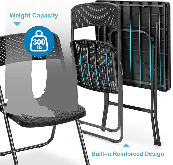 3 Pieces Folding Patio Bistro Set Bistro Table and Chairs Set for Outside, All Weather Small Patio Set for Balcony Porch Backyard, Black