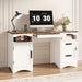 55'' Farmhouse Executive Desk with Drawers & Charging Station, White