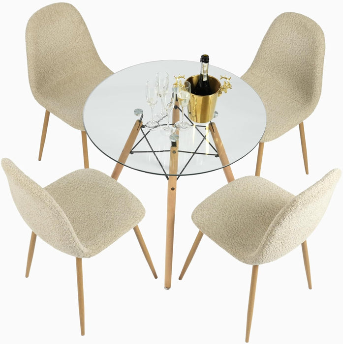 Mid-Century Upholstered Dining Chairs Set, Kitchen Chairs with Metal Legs, Side Chairs with Suede/Velvet/Fabric Upholstery, Ideal for Kitchen, Dining Room, Office, or Restaurant (Beige-O)