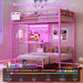 Bunk Bed Twin over Twin with Desk and Storage Metal L-Shaped Bunk Beds with Led Lights & Charging Station,Pink Bunk Beds for Kids with Safety Guardrail and Ladder,Girls Bed,No Box Spring Needed