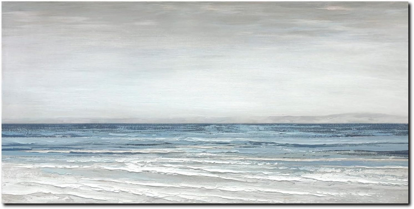 Abstract Wall Art Painting Wall Decor Large Artwork Textured Blue and White Sea Background Canvas Wall Art for Living Room Bedroom Home Decor 28"X57"