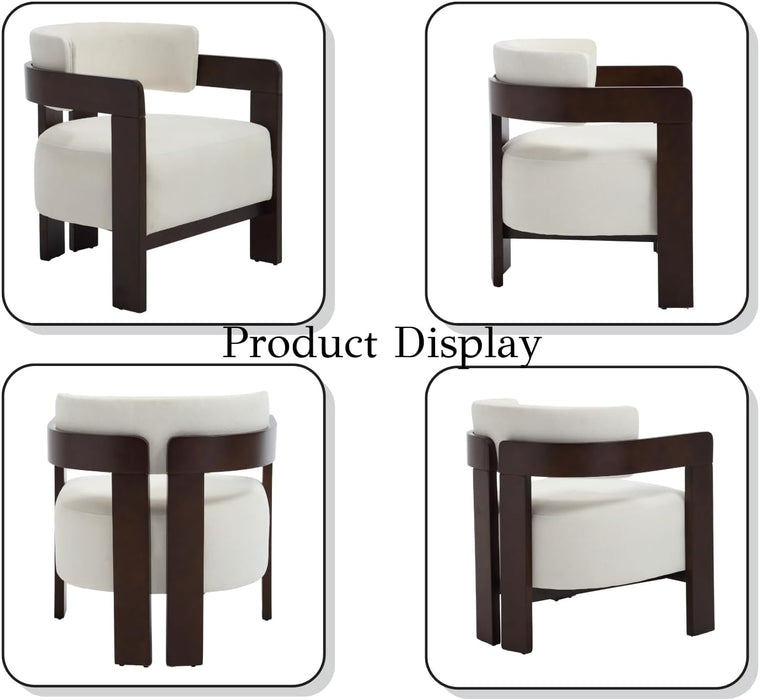 Barrel Accent Chairs Set of 2 Modern Comfy Living Room Chairs with Wooden Legs Mid Century Upholstered Lounge Reading Armchairs for Bedroom/Indoor Reading Nook/Corner/Office, White