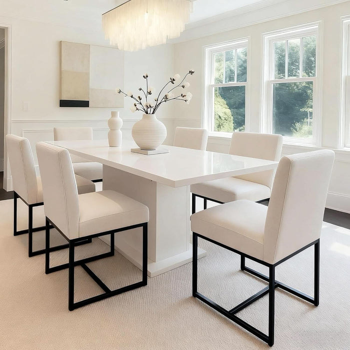 Kitchen & Dining Room Chairs Set of 2, Linen Fabric Mid Century Modern Dining Chairs, Upholstered Dining Chairs with Black Finish Metal Frame, Cream, 2 PC