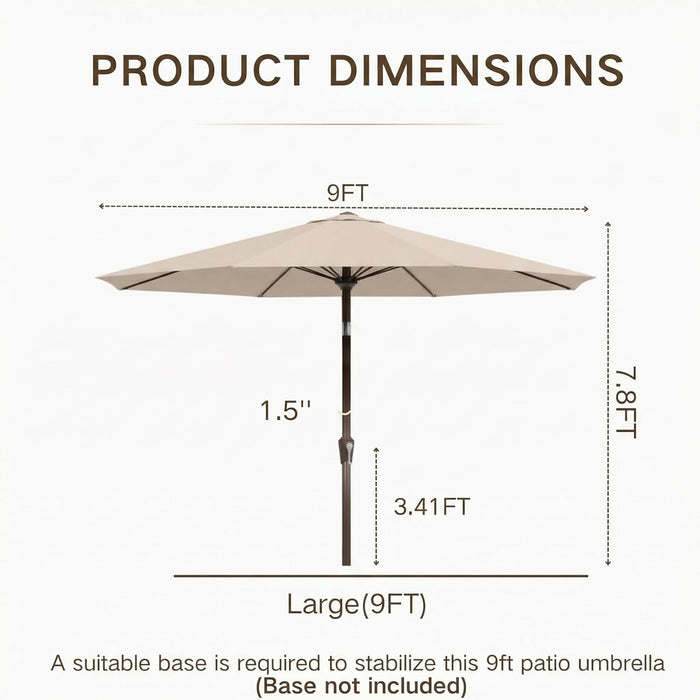 9FT Outdoor Patio Umbrella with Solar Lights, Market Table Umbrella with Push Button Tilt & Crank, 8 Sturdy Ribs, 32 LED Lights, UV Protection for Garden Lawn Deck Backyard Pool (Beige)