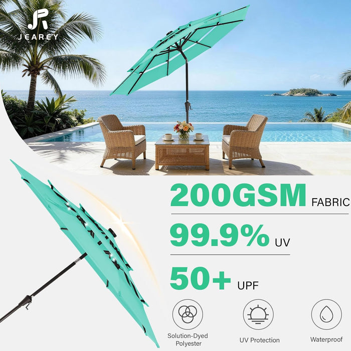 9 Ft 3-Tier Outdoor LED Lighted Patio Umbrella W/Crank, Peacock Blue
