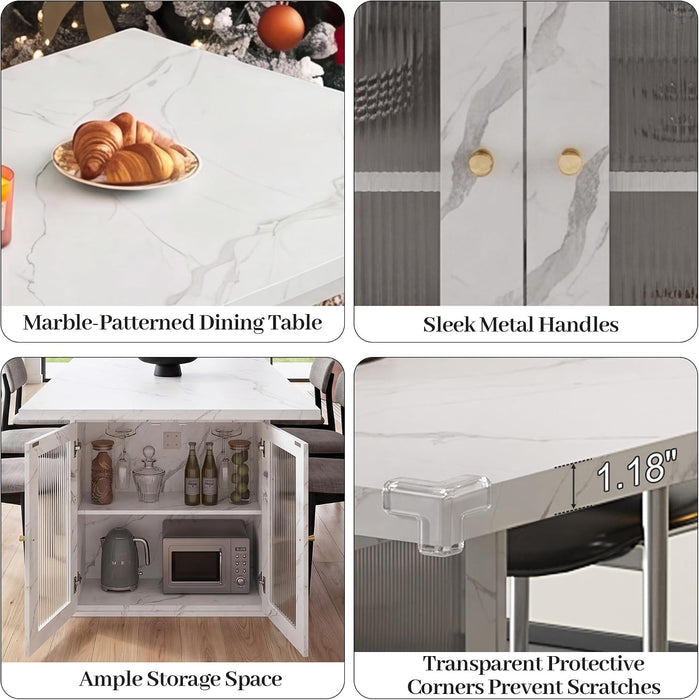 51"-78" Extendable Dining Table for 4-8, White Faux Marble Dining Table | Modern Kitchen Table with Hidden Storage, Rectangle Dinner Tables for Dining Room Kitchen Living Room (White Marble)