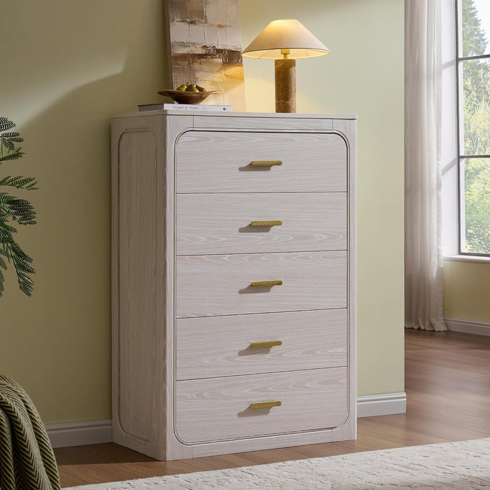 46" Tall Transitional 5-Drawer Dresser for Bedroom, Frosted Oak