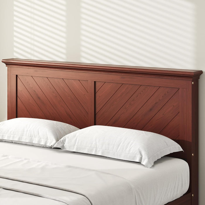 Solid Acacia Wood Queen Bed Frame with Headboard Cherry Finish