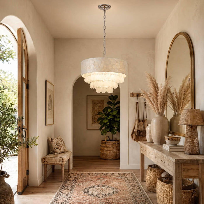 Capiz Shell Drum Chandelier SeventeenInch FourLight Naturalistic