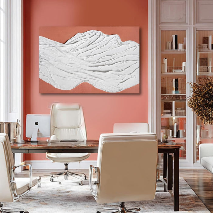 White Textured Abstract Wall Art with Brown Minimalist Modern Canvas Painting Neutral Wall Decor for Living Room, Bedroom, Office, 24X36 Inch