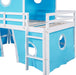 Blue SolidWood Twin Loft Bed With SlideUnderbedCurtains