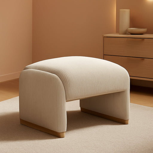 Modern Corduroy Ottoman with Solid Wood Legs, Foot Stools Ottoman with Versatile Footrest, Extra Seat & Decorative Accent, Beige