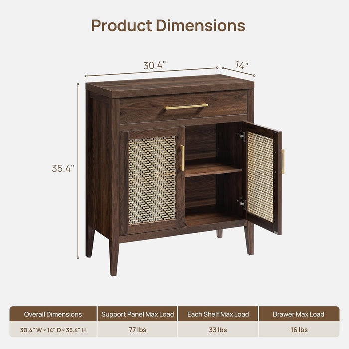 60" Walnut Sideboard Buffet Cabinet with Adjustable Shelves