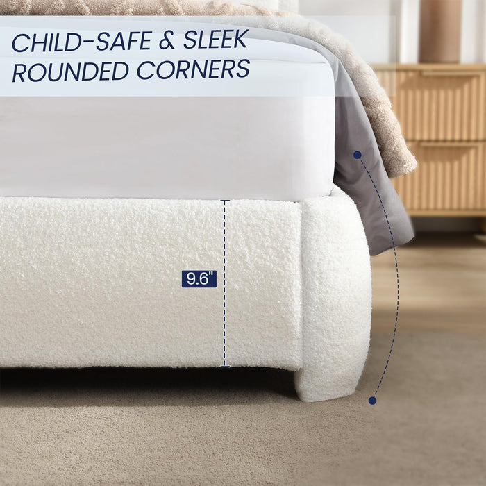 Full Size Upholstered Cloud Bed Frame with Adjustable Headboard, Modern Platform Bed with Boucle Fabric Wood Slat, Low Profile, No Box Spring Needed, Easy Set Up, White