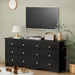 Dresser with 6 Drawer, Wood Wide Chest Storage Organizer and TV Stand for Living Room, Hallway, Dormitory, Black