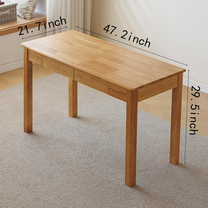Solid Wood Desk with Drawer (Wood Color, 47.2Inch)