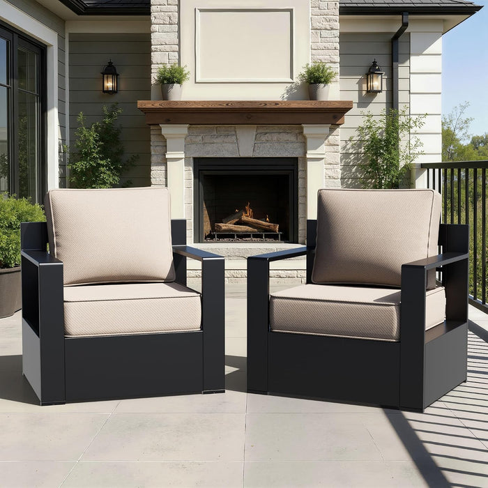 Outdoor Aluminum Furniture, Patio Chairs with 6" Thick Removable Cushions, All-Weather Metal Frame, Deep Setting for Garden, Poolside and Porch,Beige
