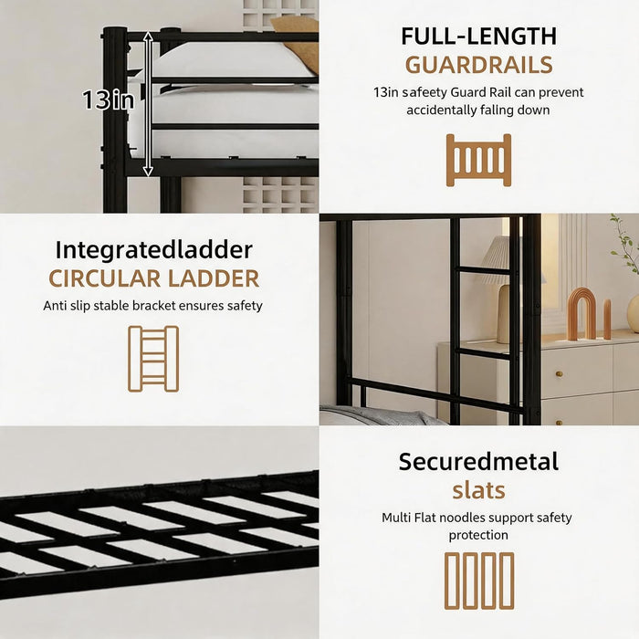 FullOverFull BunkBed ConstructionGrade HeavyDuty WithGuardrails Black Trundle