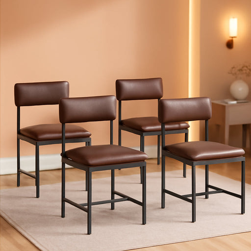 Dining Room Chairs Set of 4 Brown Upholstered Dining Chairs Modern Kitchen Chairs Faux Leather Restaurant Chairs with Metal Legs for Living Room Kitchen and Dining Room, 4 Pack