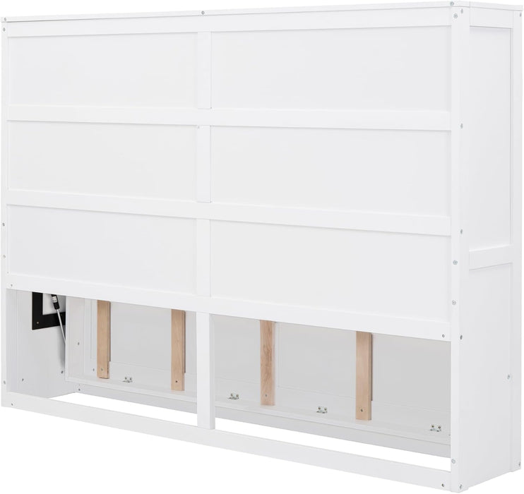 Full Size Murphy Bed, Wood Hidden Foldable Wall Bed Frame W/Gas Struts, Storage Bed Cabinet for Bedroom, Office, Space-Saving, No Box Spring Needed, White