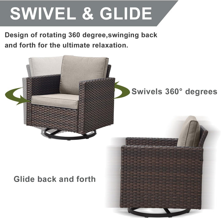 7 Piece Patio Furniture Set PE Wicker Outdoor Couch,Patio Swivel Rocker Chairs and Ottomans Tables for Porch,Garden,Backyard