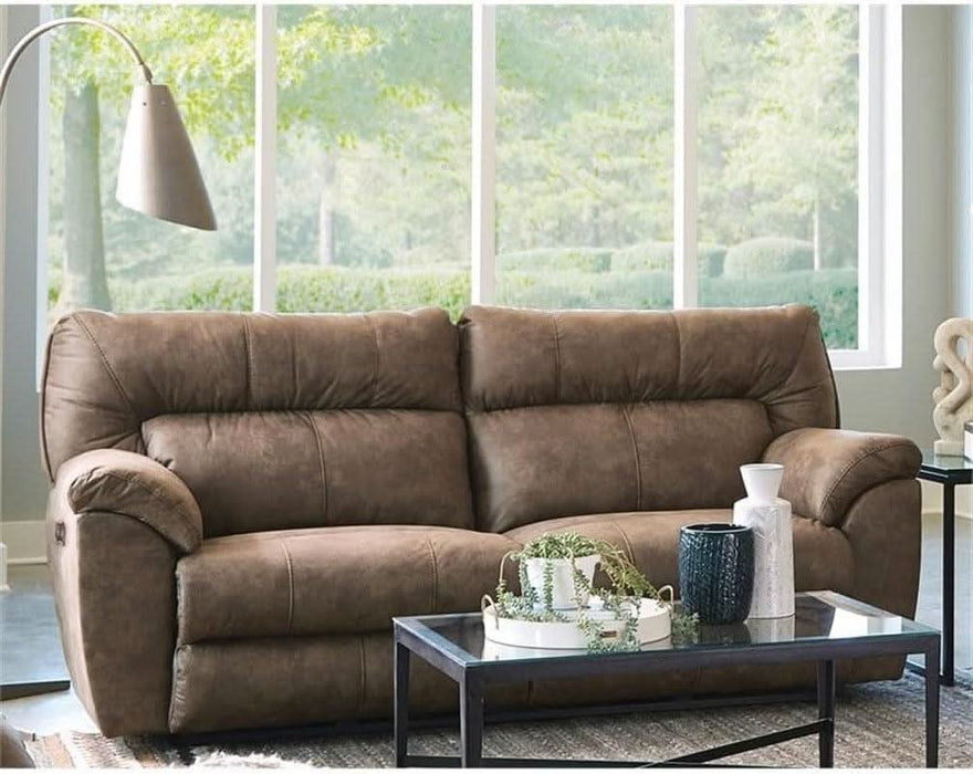 Thompson Power Reclining Sofa in Brown Polyester Fabric