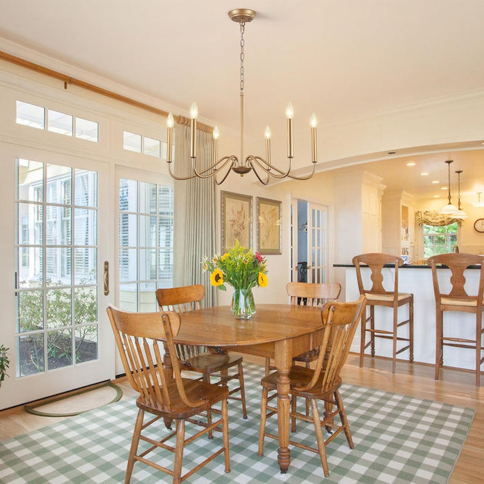 Golden Farmhouse Chandelier Dining Room Six Lights