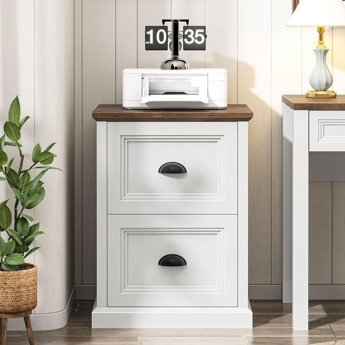 Vertical File Cabinet with 2 Drawers for Home Office, White