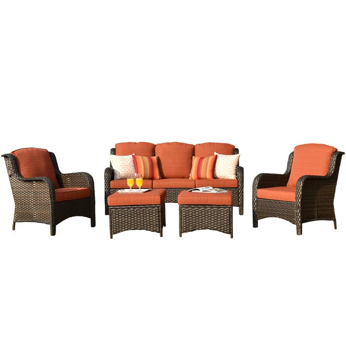 Melanson Patio 5 Piece Rattan Seating Group with Cushions