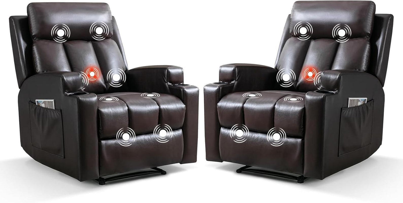 Fabric Manual Recliner Chair for Adults, Comfy Reclining Chairs with Overstuffed Arm and Back, Single Sofa for Living Room (2, Brown)