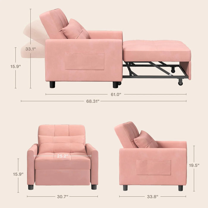 Sleeper Chair,  Convertible Recliner Chair Single Sofa with Pull Out Couch for Living Room, Pink Sofa