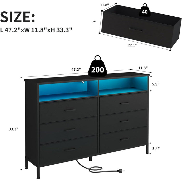 Black Dresser with LED Lights for Bedroom