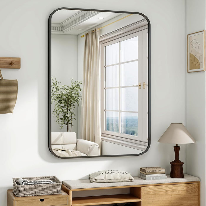40x30 Inches Black Aluminum Framed Bathroom Mirror