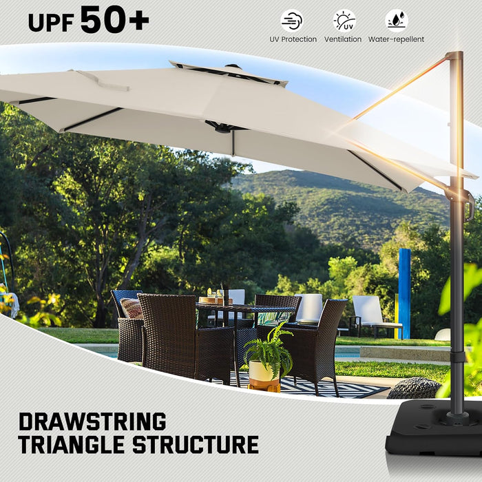Outdoor Patio Umbrella - 10Ft Cantilever Umbrella for Patio Heavy Duty Offset Umbrellas with Stand, 360 Rotation Double Top Large Table Umbrella on Clearance for Deck Pool Backyard