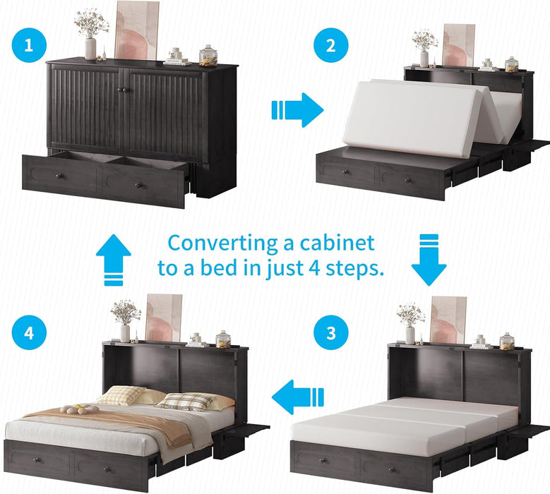 Queen Murphy Wallbed Cabinet With USB ChargingStation