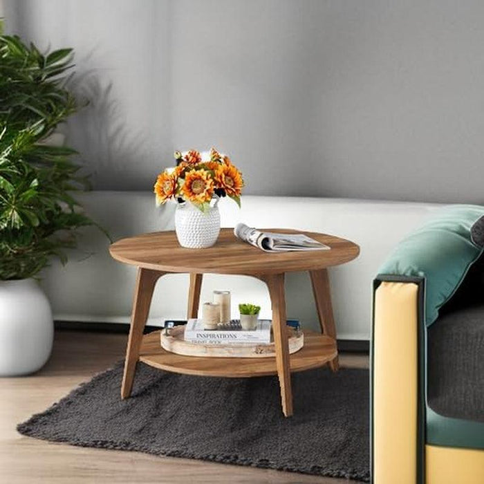 MAEZO Collection - round Coffee Table, 2-Tier Center Table with Storage, Tapered Legs, Curved Transitions, 31.5 Dia. X 17.7 H Inches, Easy Assembly, for Living Room, Honey Brown ULCT243K41