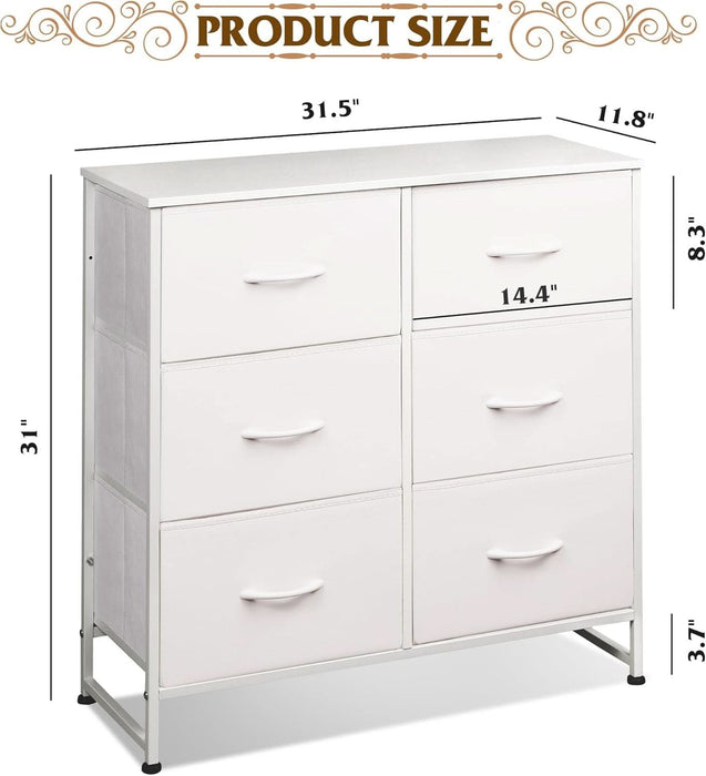 white fabric dresser White Fabric Dresser With 6 Drawers And Fabric Bins