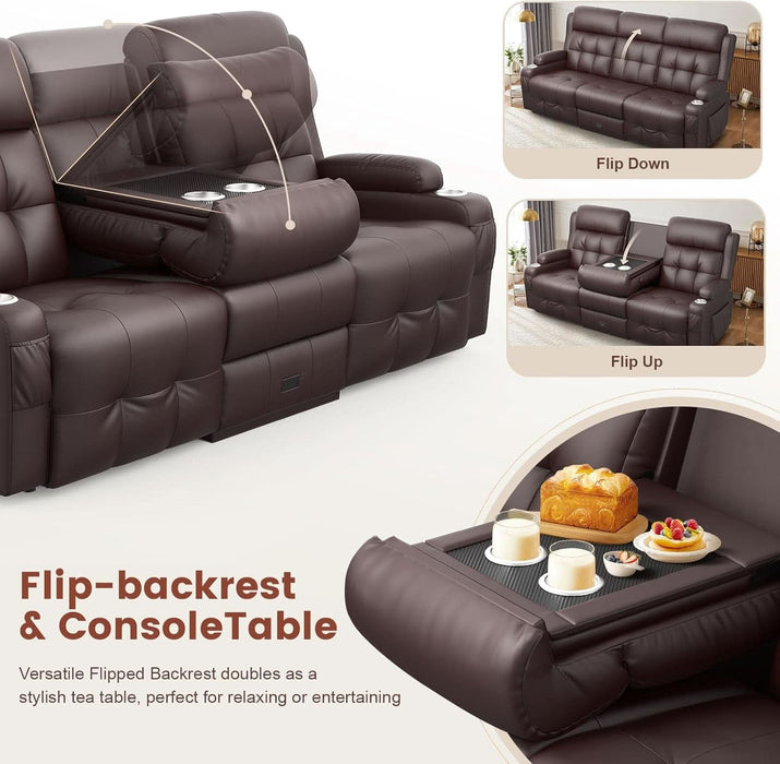 Recliner Sofa, Massage Reclining Sofa 3 Seater Sets Heavy Weight Capacity, RV Loveseat Couch Clearance with Flip Back Console, Storage, Cup Holders, Wall Hugger Reclining Couch for Living Room