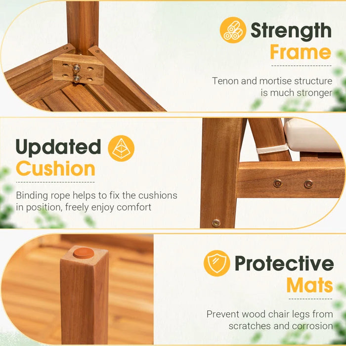 Kovach 4 Pieces Outdoor Acacia Wood Conversation Sets with Cushions,Patio Furniture Sets for Garden, Backyard, Poolside