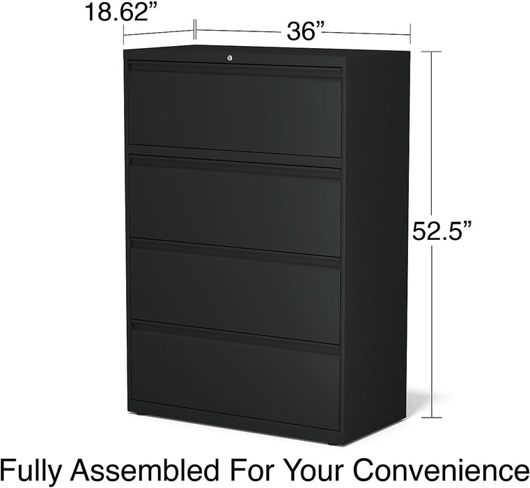 Commercial 4-Drawer Lateral File Cabinet, Letter/Legal Size, Lockable, 52.36" H X 36" W X 18.62" D, Black (60925/17454)