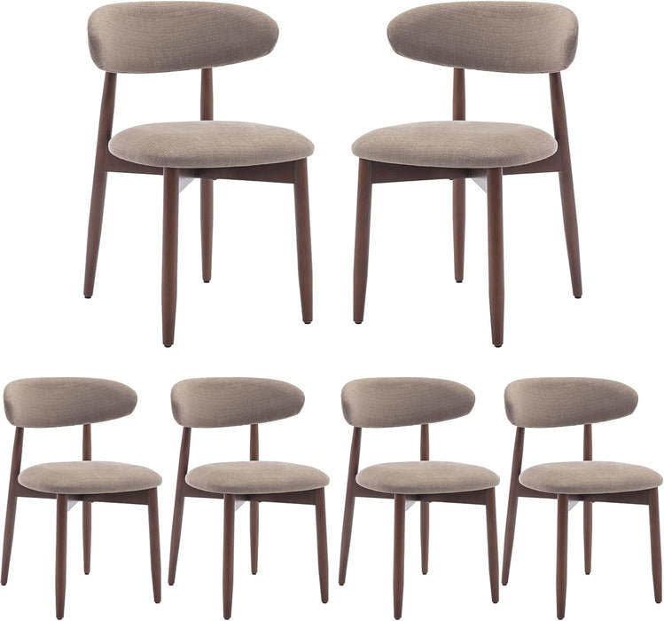 Wooden Dining Chairs Set of 6, Modern Fabric Upholstered Kitchen Side Chairs, Farmhouse Dining Room Chair with Foot Pegs, Camel