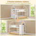 Bunk Bed Twin over Twin with Storage Drawers and Globe String Lights House Shaped Low Bunk Bed with Montessori Bookshelves Metal Bunk Beds for Kids with Ladder and Guardrail,Space Saving,White