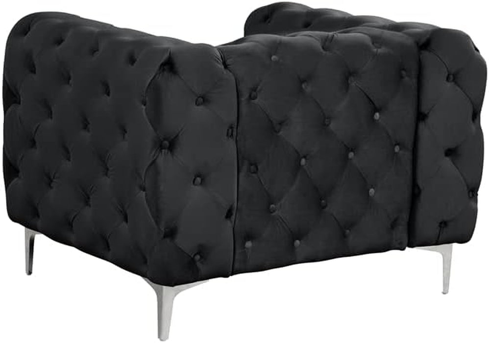 3-Piece Couches Velvet Fabric Living Room Furniture Set -Black