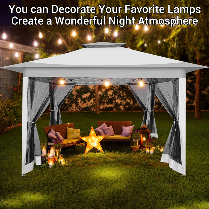 12X12Ft Outdoor Pop up Gazebo with Mosquito Netting, Instant Patio Canopy Tent for Shade and Rain, 2 Tiered Vente Gazebo Canopy for Garden Backyard with Carry Bag&4 Sandbags